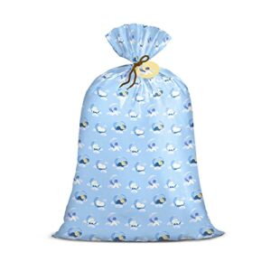 loveinside jumbo large plastic gift bag, baby boy design plastic bag with tag and tie for birthday, baby shower – 56″ x 36″, 1 pcs – blue sleepy bear