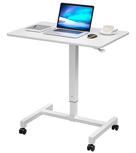 FitDesk Adjustable Desk- Height Adjustable Laptop Desk- Stand Up Desk- Pneumatic Standing Desk- Portable Desk for Laptop- Adjustable Mobile Desk- Portable Office Desk for Home Office- White, 27"