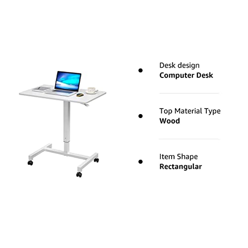 FitDesk Adjustable Desk- Height Adjustable Laptop Desk- Stand Up Desk- Pneumatic Standing Desk- Portable Desk for Laptop- Adjustable Mobile Desk- Portable Office Desk for Home Office- White, 27"