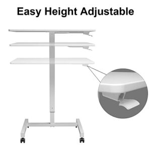 FitDesk Adjustable Desk- Height Adjustable Laptop Desk- Stand Up Desk- Pneumatic Standing Desk- Portable Desk for Laptop- Adjustable Mobile Desk- Portable Office Desk for Home Office- White, 27"