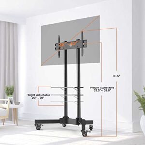 Mobile TV Cart for 32-83 Inch TVs Rolling TV Stand with Height Adjustable Tray Max VESA 600x400mm Holds up to 132lbs LED/LCD/OLED Flat/Curved TVs Portable TV Stand with Lockable Wheels- PGTVMC01