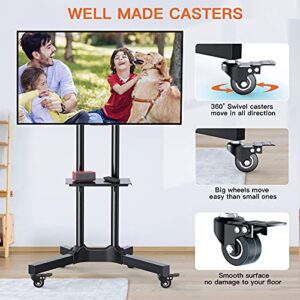 Mobile TV Cart for 32-83 Inch TVs Rolling TV Stand with Height Adjustable Tray Max VESA 600x400mm Holds up to 132lbs LED/LCD/OLED Flat/Curved TVs Portable TV Stand with Lockable Wheels- PGTVMC01