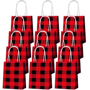 cooraby 30 pieces mini red and black plaid bag paper party kraft christmas bags with handle for birthday, wedding, party celebrations