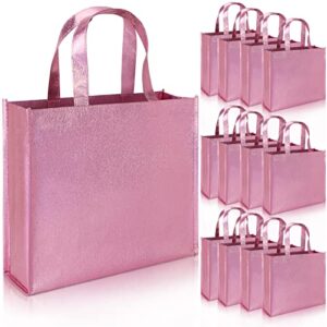 phogary 12 large gift bags with handles (pink), stylish tote bags for birthday wedding party favor christmas present wrap, reusable glossy grocery bags, non-woven fabric