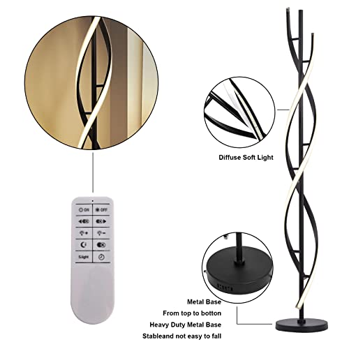 JUTIFAN LED Spiral Floor Lamps for Living Room with Remote, 35W Dimmable Standing Lamp for Living Room, 54" LED Modern Spiral Floor Lamp, 3 Adjustable Color Corner Modern Reading lamp for Bedroom