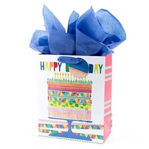 hallmark 13″ large gift bag with tissue paper (bright cake) for birthdays, parties and more