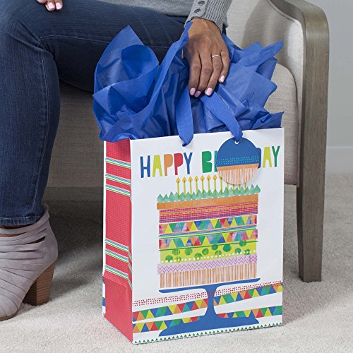 Hallmark 13" Large Gift Bag with Tissue Paper (Bright Cake) for Birthdays, Parties and More