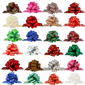 pintreeland 24pcs christmas wrap pull bows with ribbon 5” wide wrapping accessory for xmas present, gift, florist, bouquet, basket(24 pcs)