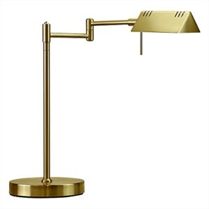 o’bright led pharmacy table lamp, full range dimming, 12w led, 360 degree swing arms, desk, reading, craft, work lamp, etl tested, antique brass (gold)