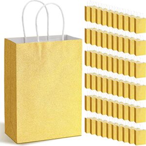 60 pcs small gift bags valentines day paper gift bags glitter kraft bag reusable gift bag with handle bridal shower favor bags bulk goodie bags for wedding, birthday, bridesmaids,8.2*5.9*3.1 (gold)