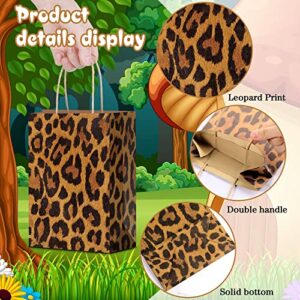 16 Pcs Leopard Print Gift Bags with Tissue Jungle Safari Party Favor Bags and Handles Cheetah Treat Goodie Bags Animal Print Kraft Paper Bags for Kids Theme Party Decoration Supplies, 8 x 6 x 3 Inch