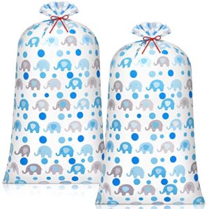 2 pcs 70 inches jumbo gift bag baby shower bags large oversized plastic gift bags large gift bag extra large baby shower bags with ropes for parents party baby shower favors (blue elephant polka dot)