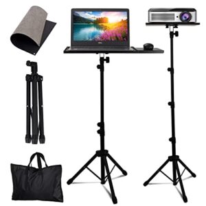 Projector Tripod Stand - Universal Tripod Stand for Projector and Laptop - Standing Laptop Stand with Connecting Mouse Tray and Adjustable Height from 23-63 inches - Tripod Desk for Stage and Studio