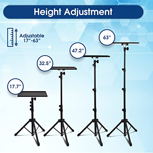 Projector Tripod Stand - Universal Tripod Stand for Projector and Laptop - Standing Laptop Stand with Connecting Mouse Tray and Adjustable Height from 23-63 inches - Tripod Desk for Stage and Studio