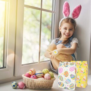 DECORLIFE 24PCS Easter Treat Bags, Easter Goodie Bags for Kids, Paper Bag Bulk for Candy, Gift, Party Favors, Eggs/Chicks/Bunny Printing with 24PCS Stickers Included