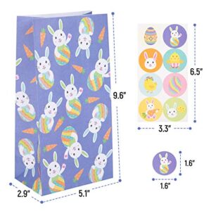 DECORLIFE 24PCS Easter Treat Bags, Easter Goodie Bags for Kids, Paper Bag Bulk for Candy, Gift, Party Favors, Eggs/Chicks/Bunny Printing with 24PCS Stickers Included