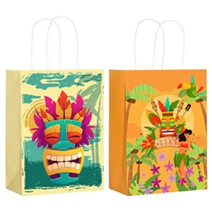 blewindz 24pcs paper gift bags, aloha paper goodie bags party bags with handles, 8.7″ small luau tropical favor bags for tiki hawaiian party supplies, birthday, baby shower