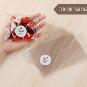 200Pcs Candy Treat Bags 4" x 6" Clear Cellophane Bag Thickening Plastic Party Favor Bags for Birthday Wedding Cookie Gift Lollipop Sticks Chocolate