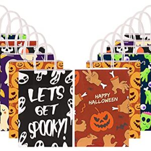 DIYDEC 24pcs Halloween kraft gift bags,Halloween goodies paper bags Bulk with handles for Halloween party supplies