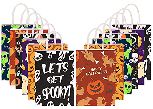 DIYDEC 24pcs Halloween kraft gift bags,Halloween goodies paper bags Bulk with handles for Halloween party supplies