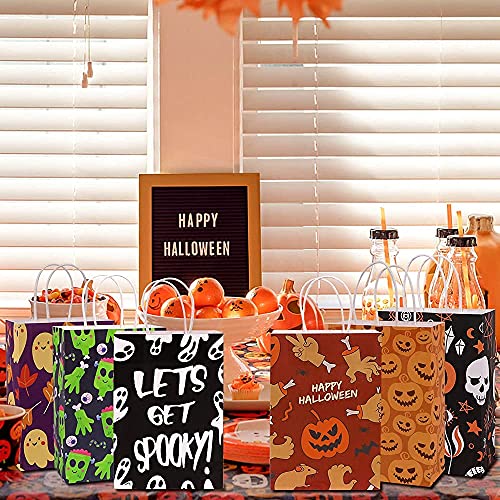 DIYDEC 24pcs Halloween kraft gift bags,Halloween goodies paper bags Bulk with handles for Halloween party supplies