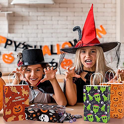 DIYDEC 24pcs Halloween kraft gift bags,Halloween goodies paper bags Bulk with handles for Halloween party supplies