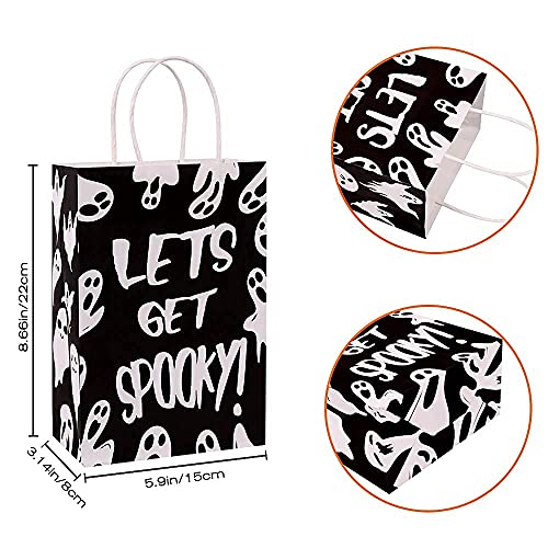 DIYDEC 24pcs Halloween kraft gift bags,Halloween goodies paper bags Bulk with handles for Halloween party supplies