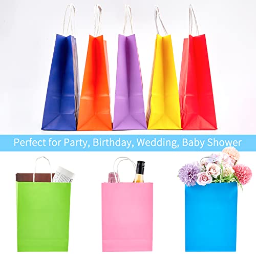 Kucoele 48 Pieces Gift Bags with Handle, 8 Colors Rainbow Kraft Paper Party Favor Bags Goodie Bags Bulk Bags for Wedding Birthday Baby Shower and Christmas 6.3 x 3.1 x 8.6 Inches