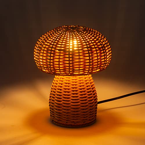 COOSA Rattan Table Lamp, Mushroom Beside Table Lamp, Pure Hand Weaving,Wicker Desktop Nightstand Lamp Accent Lamp for Home Office,Art Decor,Handicraft House Warmging Gift（Bulb Not Included）…
