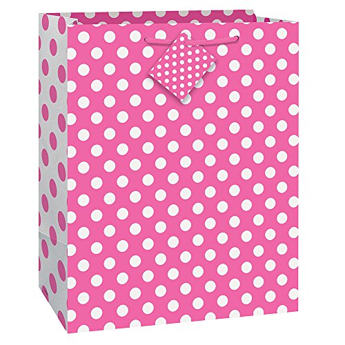 Unique Industries, Large Gift Bag, 12.5 x 10.5 inches - Hot Pink Polka Dot