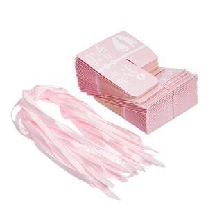 Sparkle and Bash Its a Girl Baby Shower Party Favor Boxes with Ribbons (Pink, 50 Pack)