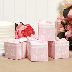 Sparkle and Bash Its a Girl Baby Shower Party Favor Boxes with Ribbons (Pink, 50 Pack)