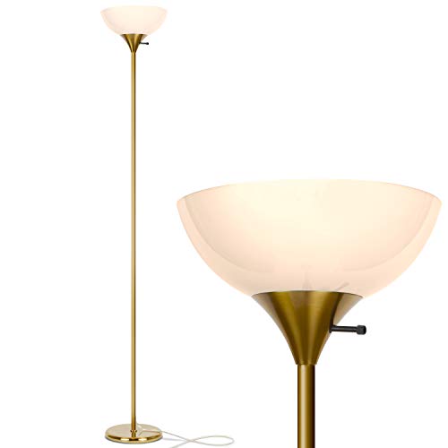 Brightech Sky Dome Dimmable LED Floor Lamp, Torchiere Floor Lamp for Living Rooms & Offices – Tall Standing Lamp for Reading & Hobbies – Brass/Gold