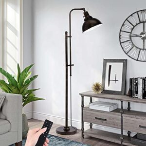 partphoner industrial floor lamp adjustable, rustic farmhouse reading lamp in aged black finish, modern standing lamp with remote control metal shade for living room bedroom study room office hotel