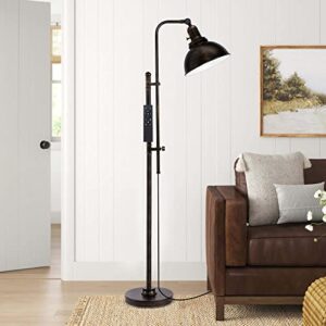 PARTPHONER Industrial Floor Lamp Adjustable, Rustic Farmhouse Reading Lamp in Aged Black Finish, Modern Standing Lamp with Remote Control Metal Shade for Living Room Bedroom Study Room Office Hotel