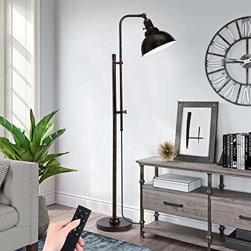 PARTPHONER Industrial Floor Lamp Adjustable, Rustic Farmhouse Reading Lamp in Aged Black Finish, Modern Standing Lamp with Remote Control Metal Shade for Living Room Bedroom Study Room Office Hotel