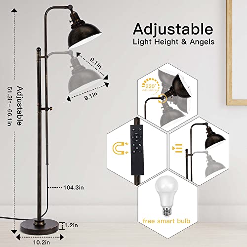 PARTPHONER Industrial Floor Lamp Adjustable, Rustic Farmhouse Reading Lamp in Aged Black Finish, Modern Standing Lamp with Remote Control Metal Shade for Living Room Bedroom Study Room Office Hotel