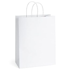 bagdream paper bags 10x5x13 50pcs white kraft paper gift bags, shopping bags, merchandise bags, retail bags, party favor bags, gift bags with handles bulk, 100% recyclable paper bags