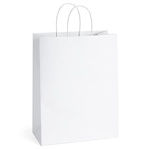 BagDream Paper Bags 10x5x13 50Pcs White Kraft Paper Gift Bags, Shopping Bags, Merchandise Bags, Retail Bags, Party Favor Bags, Gift Bags with Handles Bulk, 100% Recyclable Paper Bags