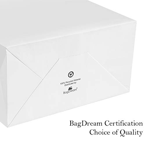 BagDream Paper Bags 10x5x13 50Pcs White Kraft Paper Gift Bags, Shopping Bags, Merchandise Bags, Retail Bags, Party Favor Bags, Gift Bags with Handles Bulk, 100% Recyclable Paper Bags