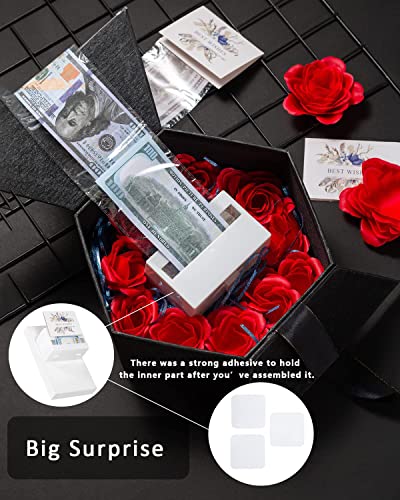 JSUPMKJ Money Box for Cash Gift Pull, Money Roll Gift Box with Flower, 9 inches Large Gift Ribbon Box, Surprise Money Gift Box for Birthday/Christmas/Valentine's Day