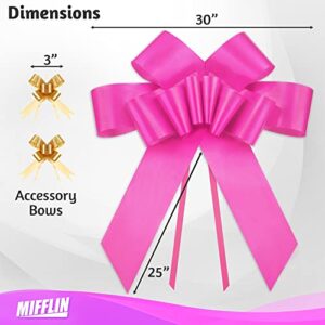 MIFFLIN-USA Big Car Bow (Glossy Pink, 30 inch) Butterfly Shape Gift Bow, Giant Bow for Car, Birthday Bow, Huge Car Bow, Car Bows, Big Pink Bow, Bow for Gifts, Christmas Bow for Cars