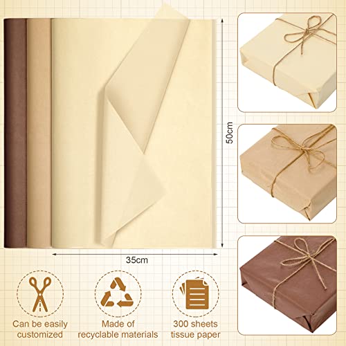 300 Sheets Kraft Tissue Paper for Packaging, 14 x 20 Inches Gift Wrapping Bulk Tissue Paper Decorative for Irish Easter Baby Shower Graduation Weddings Birthday DIY Project (Brown Series)