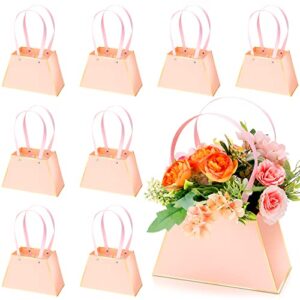 8 pieces wedding portable gift bag bouquet wrapping paper bag waterproof flower boxes for arrangements with handle empty florist packaging floral gift bag for birthday graduation mother’s day (pink)