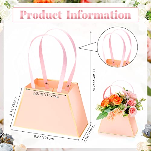 8 Pieces Wedding Portable Gift Bag Bouquet Wrapping Paper Bag Waterproof Flower Boxes for Arrangements with Handle Empty Florist Packaging Floral Gift Bag for Birthday Graduation Mother's Day (Pink)