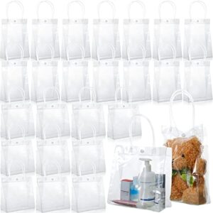 mimorou 60 pack clear pvc gift bags with handles reusable plastic gift wrap tote bags transparent shopping bags for christmas party favors weddings, 9 x 6.3 x 2.8 inches and 7.8 x 7.8 x 3.1 inches