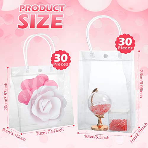 Mimorou 60 Pack Clear PVC Gift Bags with Handles Reusable Plastic Gift Wrap Tote Bags Transparent Shopping Bags for Christmas Party Favors Weddings, 9 x 6.3 x 2.8 Inches and 7.8 x 7.8 x 3.1 Inches