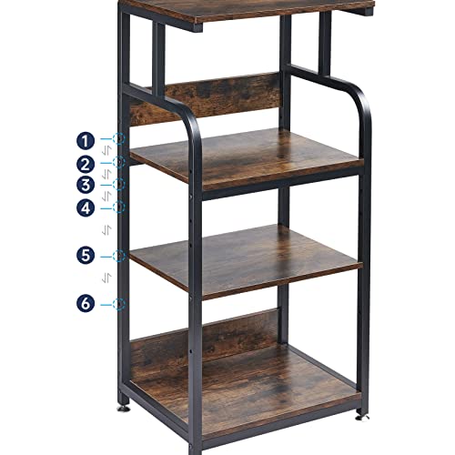 Fannova 4 Tier Printer Stand with Adjustable Storage Shelf, Large Tall Printer Table with Wheels for Home Office Small Spaces Organization, Stand Cart for Computer PC Tower CPU Shredder, Rustic Brown