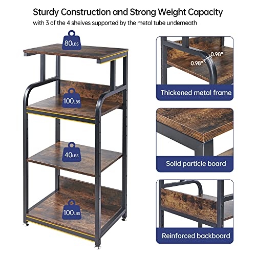 Fannova 4 Tier Printer Stand with Adjustable Storage Shelf, Large Tall Printer Table with Wheels for Home Office Small Spaces Organization, Stand Cart for Computer PC Tower CPU Shredder, Rustic Brown