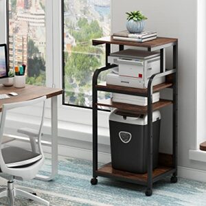 Fannova 4 Tier Printer Stand with Adjustable Storage Shelf, Large Tall Printer Table with Wheels for Home Office Small Spaces Organization, Stand Cart for Computer PC Tower CPU Shredder, Rustic Brown